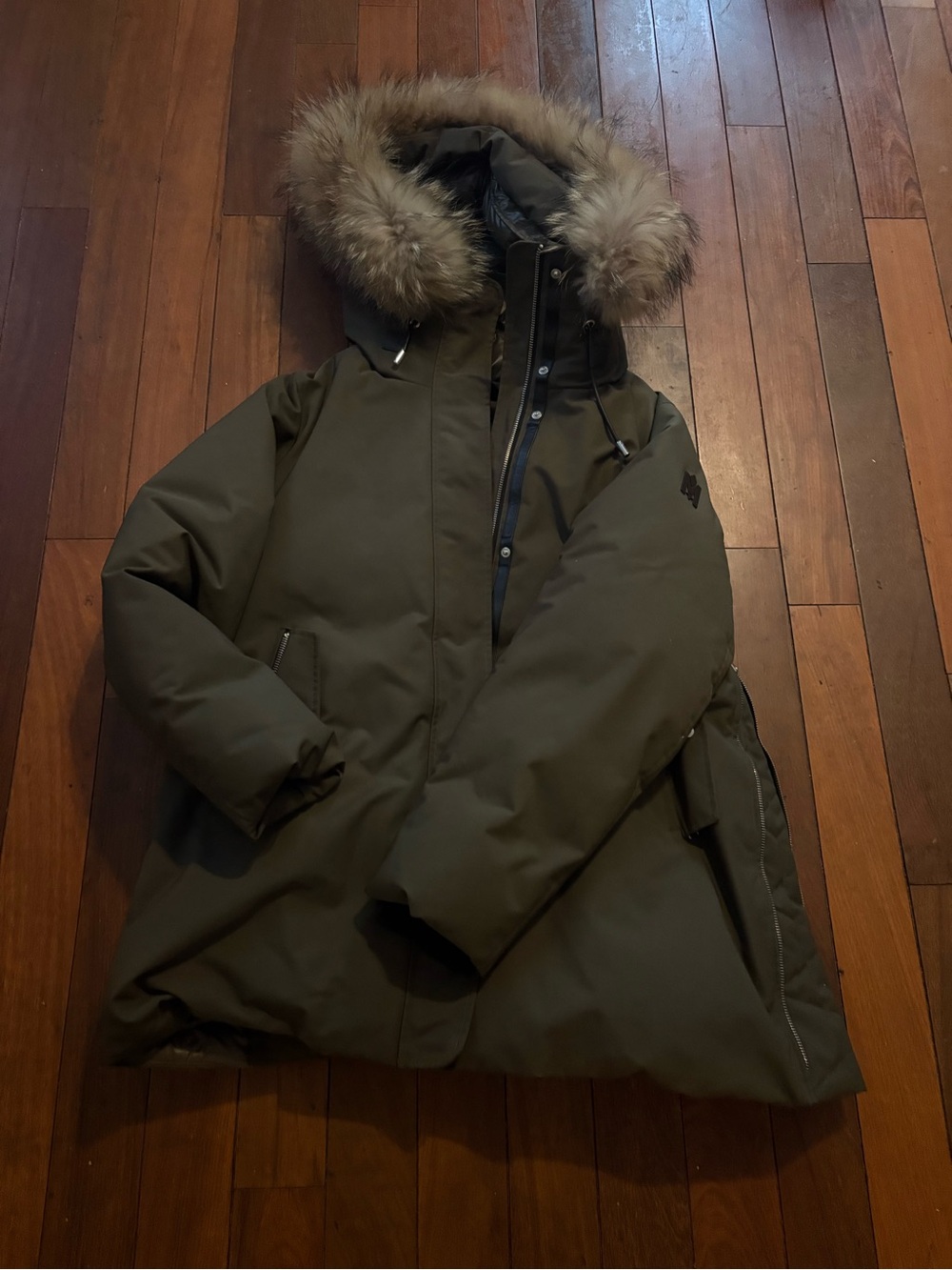 Mackage Women’s Olive Parka with Fur-Trim Hood Large
